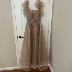 Milano Gold and Cream Embellished Tiered Gown for Weddings/prom + free bag